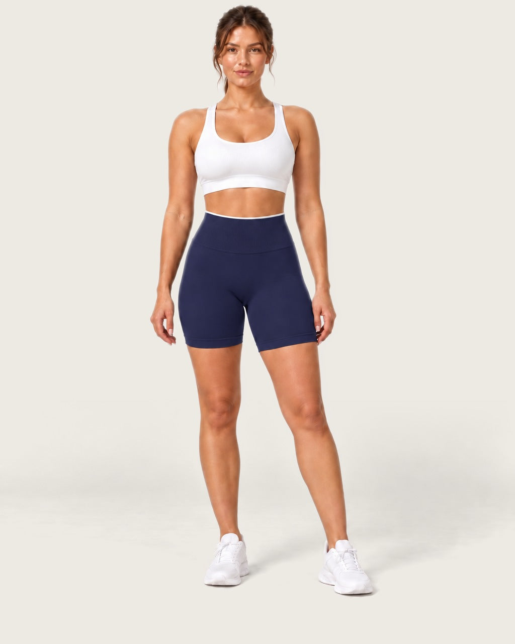 ROMY Form Contrast Waist Shorts in Navy — front view