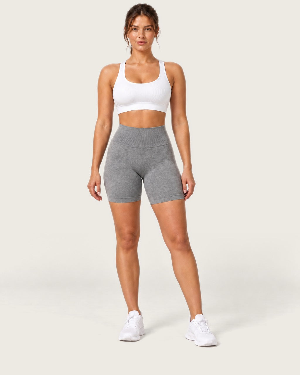 ROMY Form Seamless Shorts in Heather Grey — front view