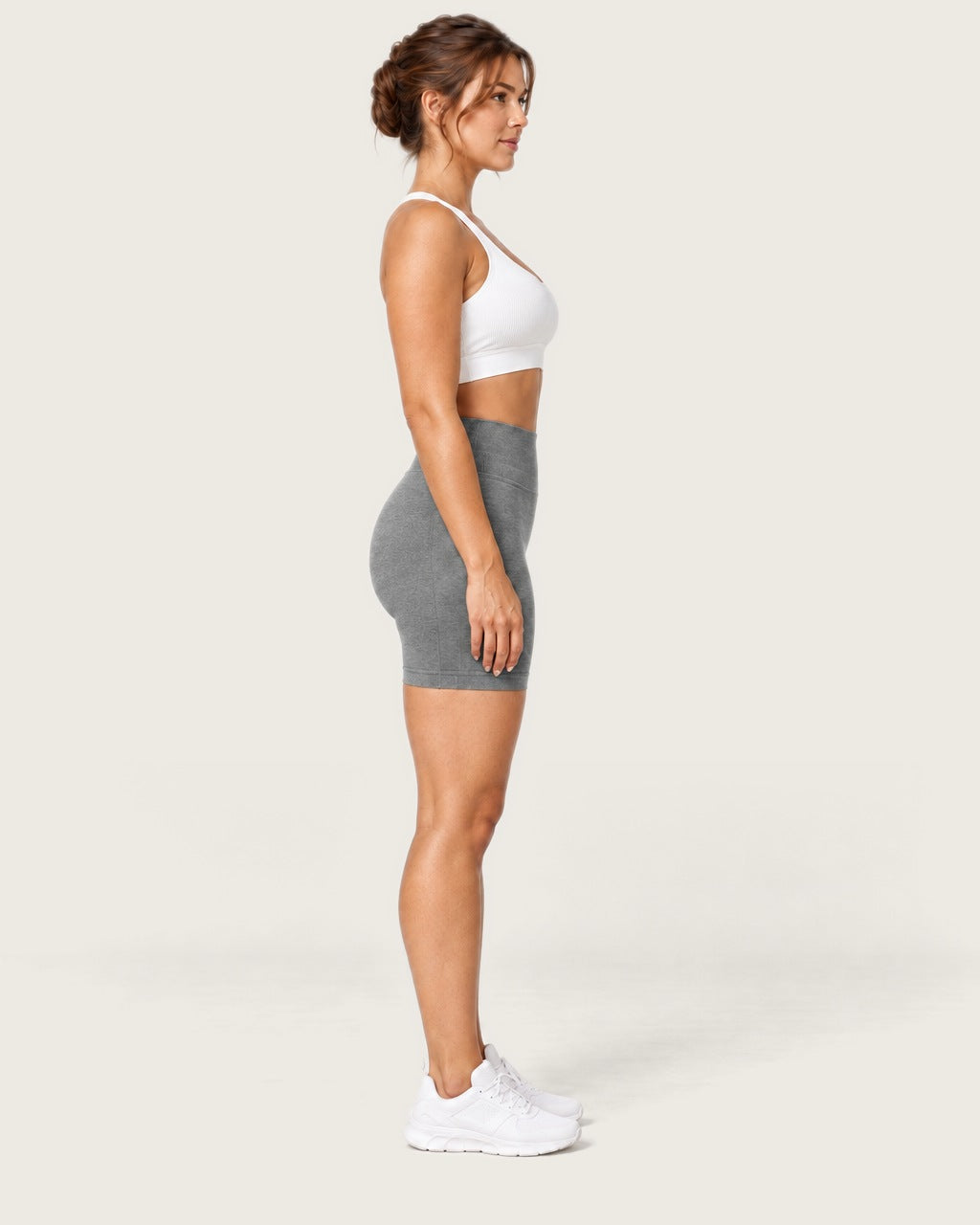 ROMY Form Seamless Shorts in Heather Grey — side profile