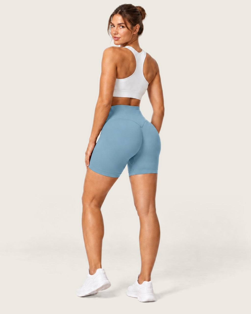 ROMY Form Seamless Shorts in Horizon — three-quarter back view