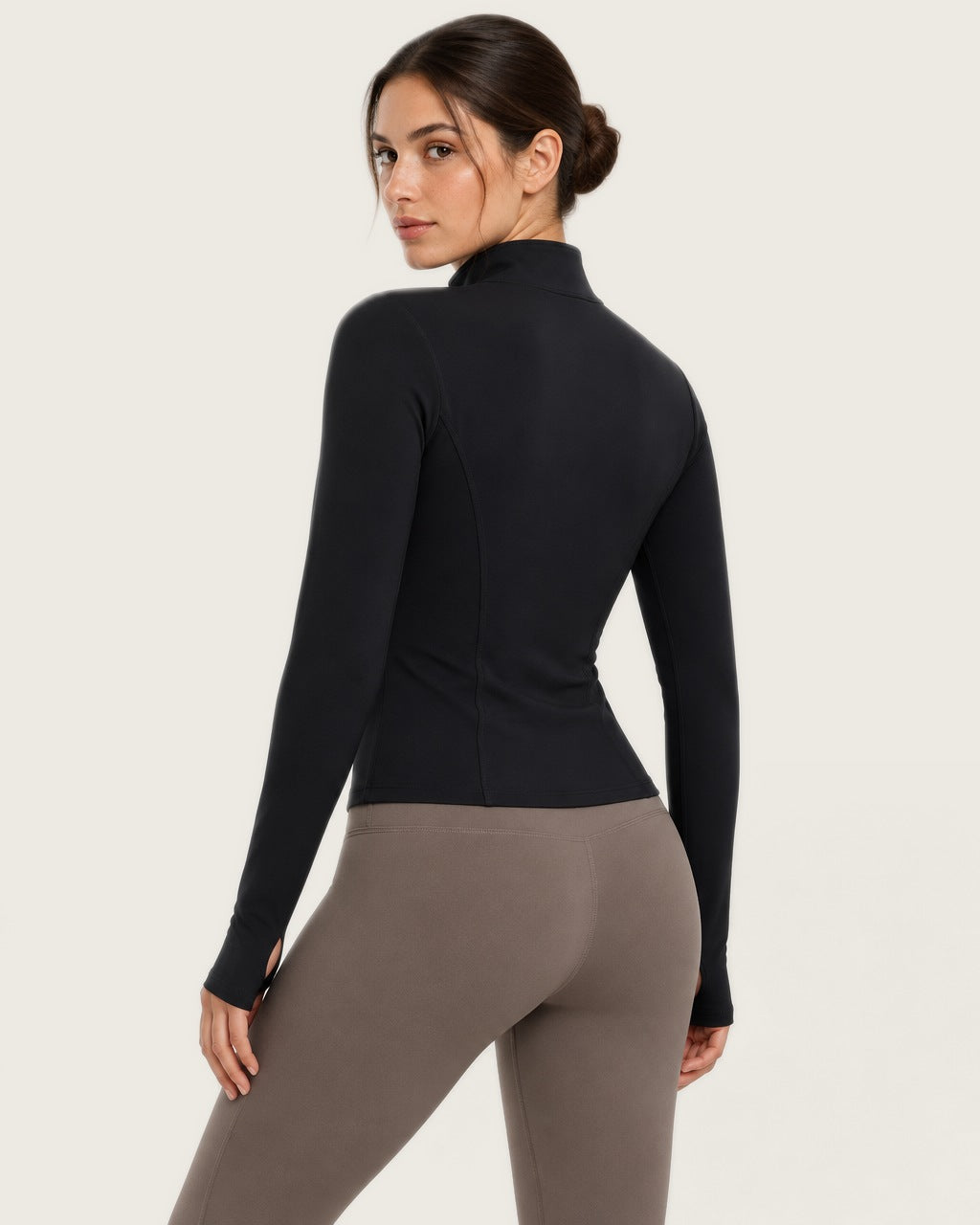ROMY Layer Fitted Zip Jacket in Black — three-quarter back view