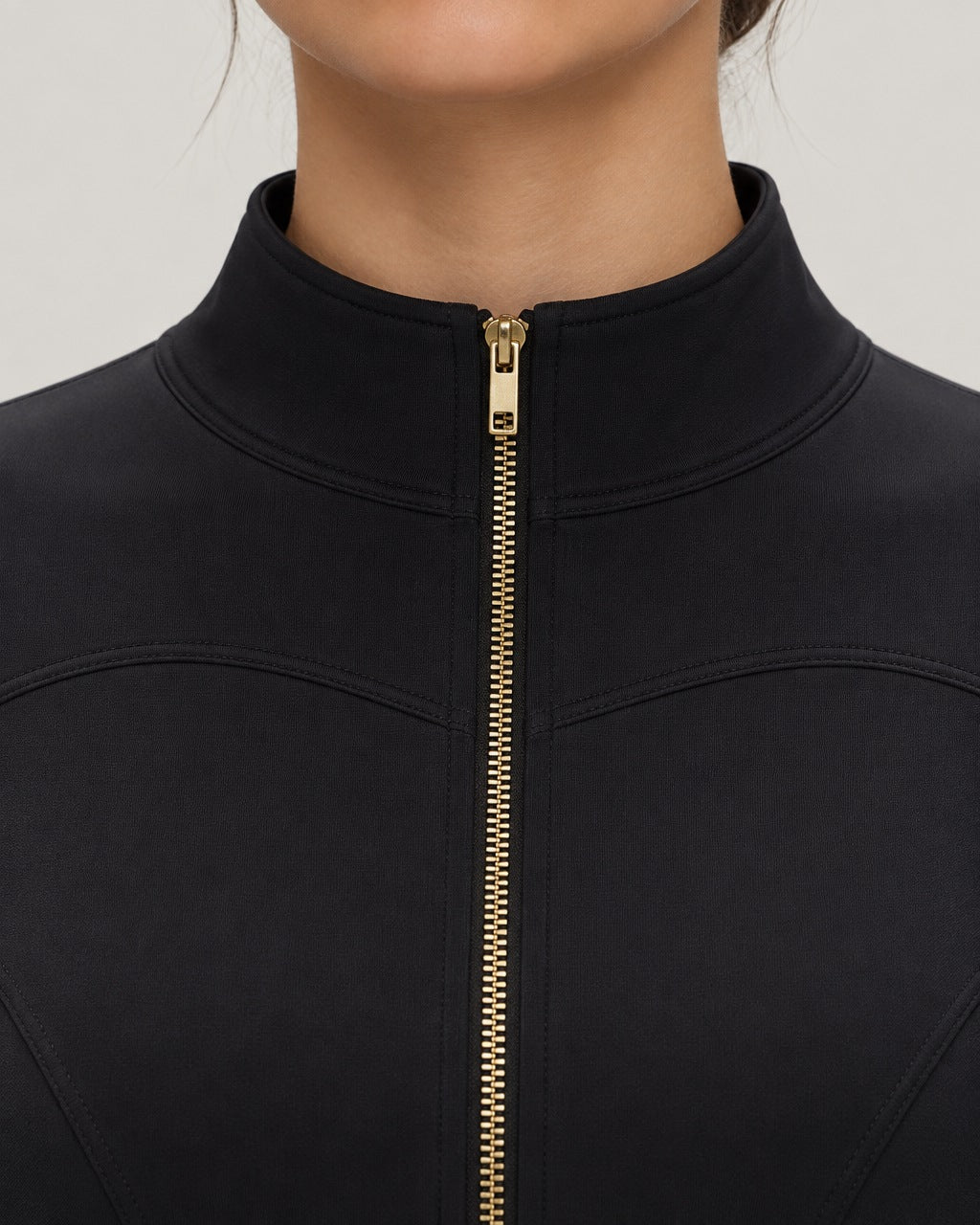 ROMY Layer Fitted Zip Jacket in Black — close-up detail