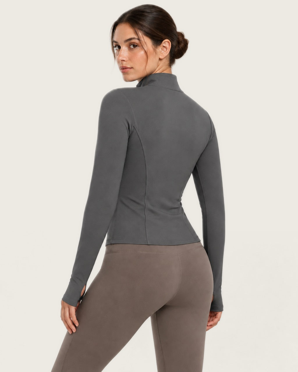ROMY Layer Fitted Zip Jacket in Slate — three-quarter back view