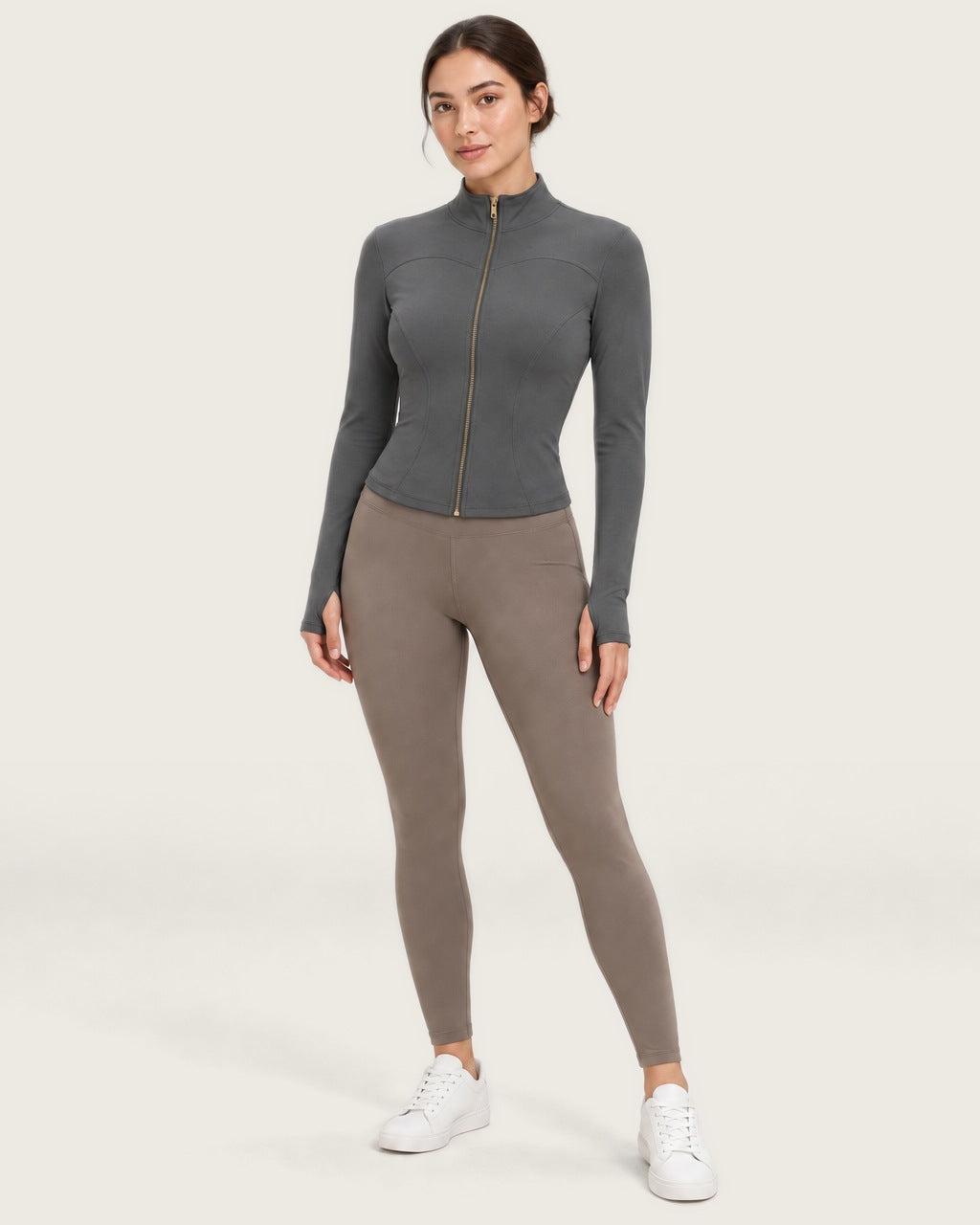 ROMY Layer Fitted Zip Jacket in Slate — front view