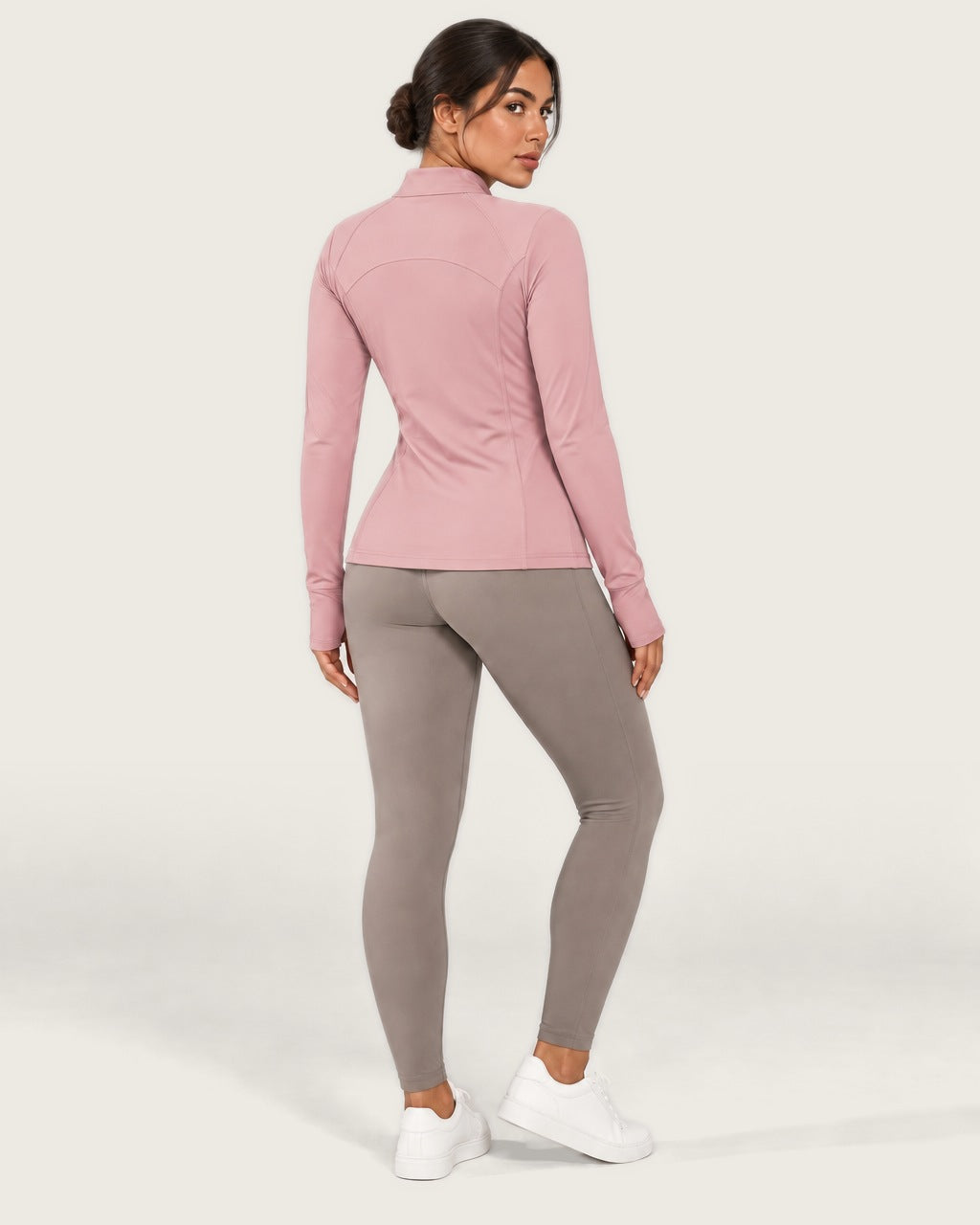 ROMY Layer Pocket Zip Jacket in Rose — three-quarter back view