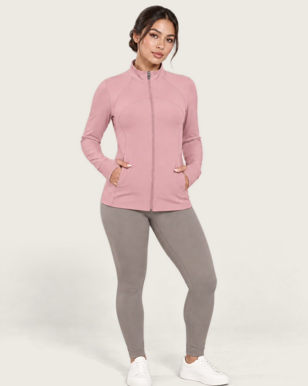 ROMY Layer Pocket Zip Jacket in Rose — front view
