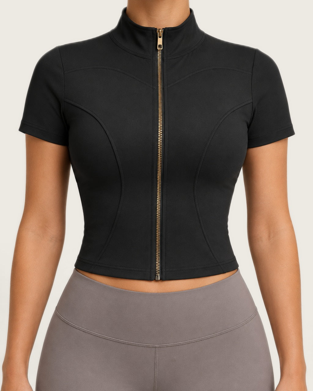 ROMY Layer Short Sleeve Zip Jacket in Black — product view
