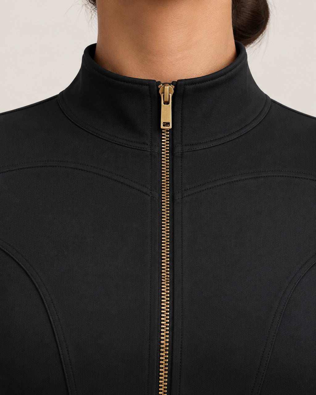 ROMY Layer Short Sleeve Zip Jacket in Black — close-up detail