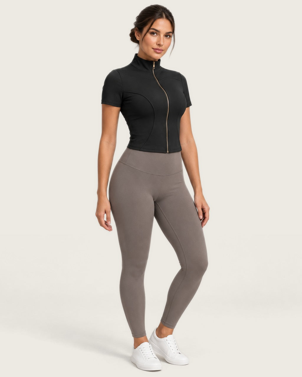 ROMY Layer Short Sleeve Zip Jacket in Black — front view