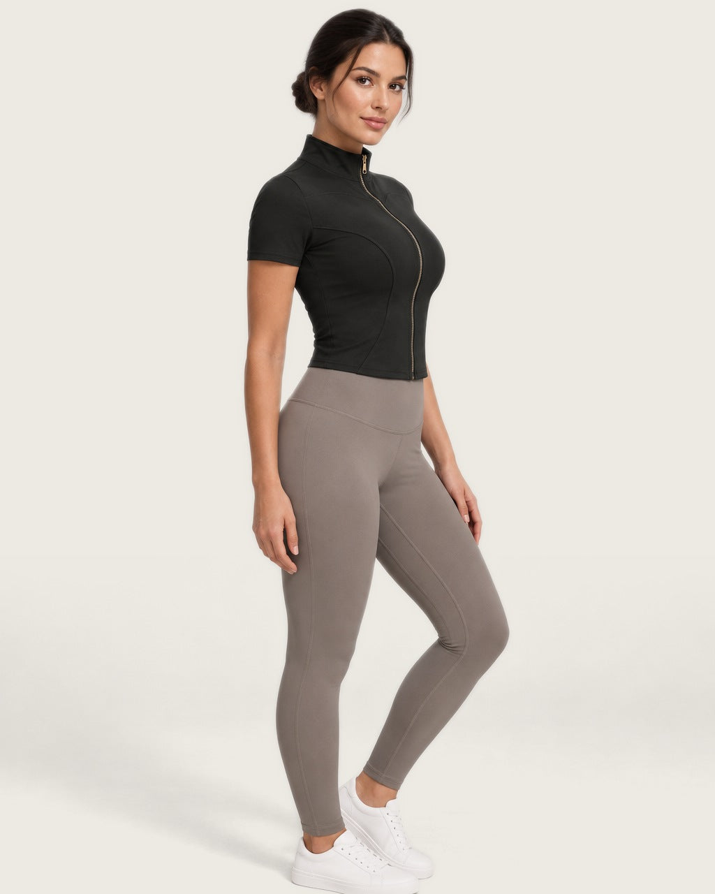 ROMY Layer Short Sleeve Zip Jacket in Black — side profile