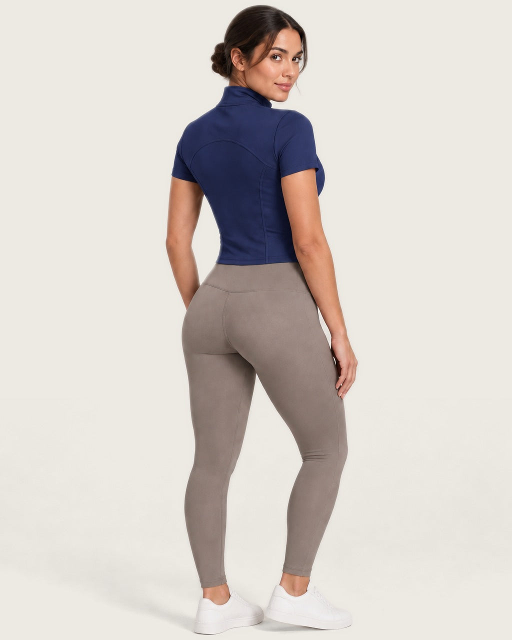 ROMY Layer Short Sleeve Zip Jacket in Navy — three-quarter back view