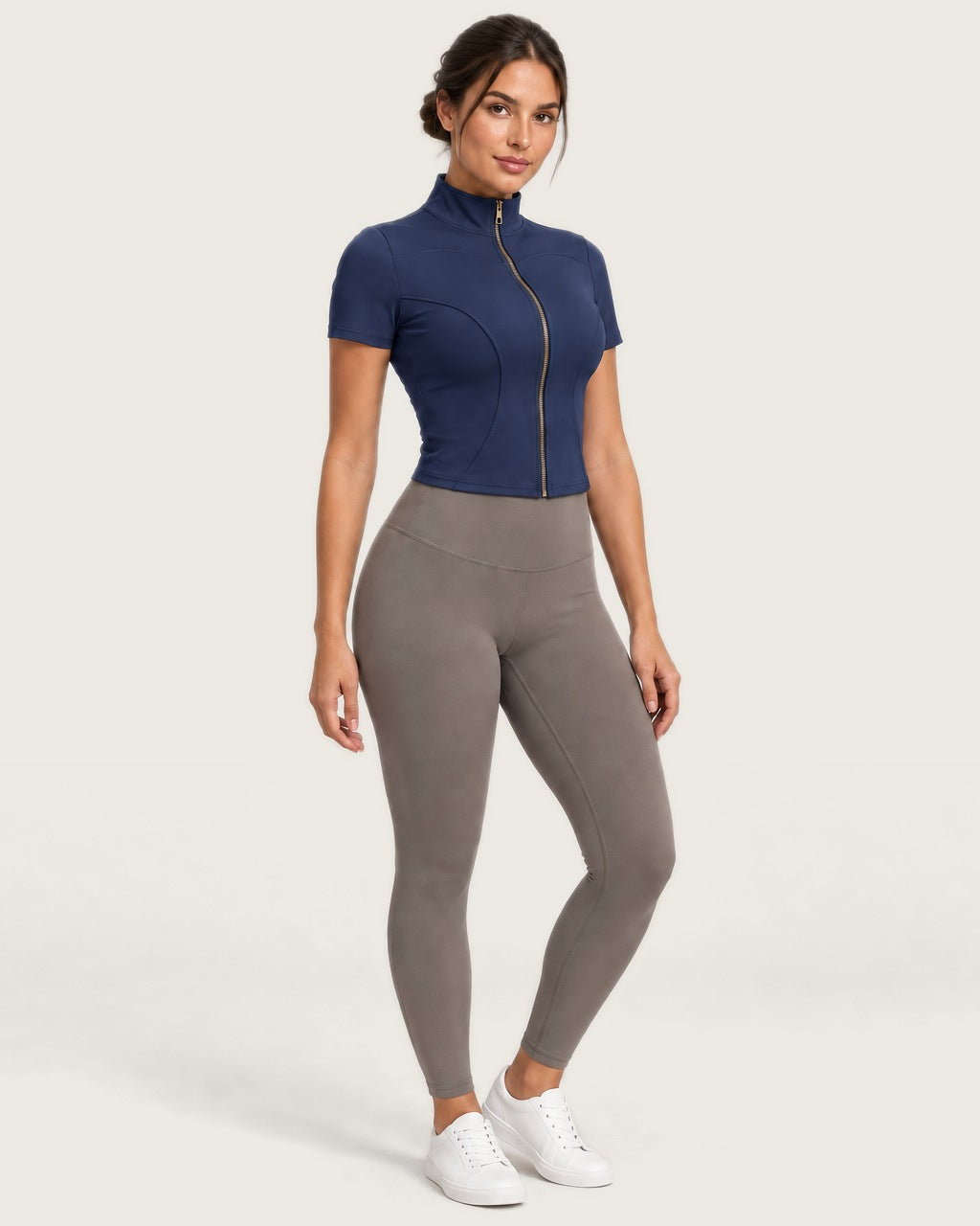 ROMY Layer Short Sleeve Zip Jacket in Navy — front view