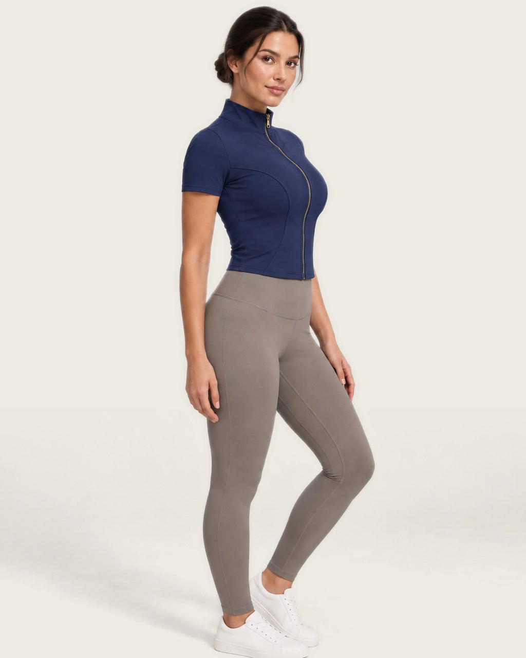 ROMY Layer Short Sleeve Zip Jacket in Navy — side profile