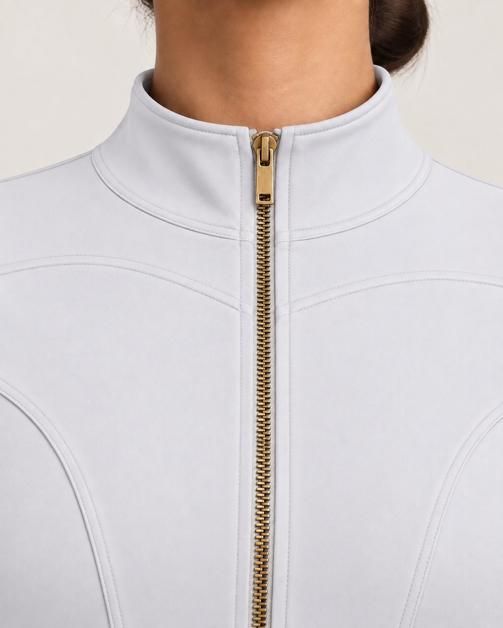 ROMY Layer Short Sleeve Zip Jacket in White — close-up detail