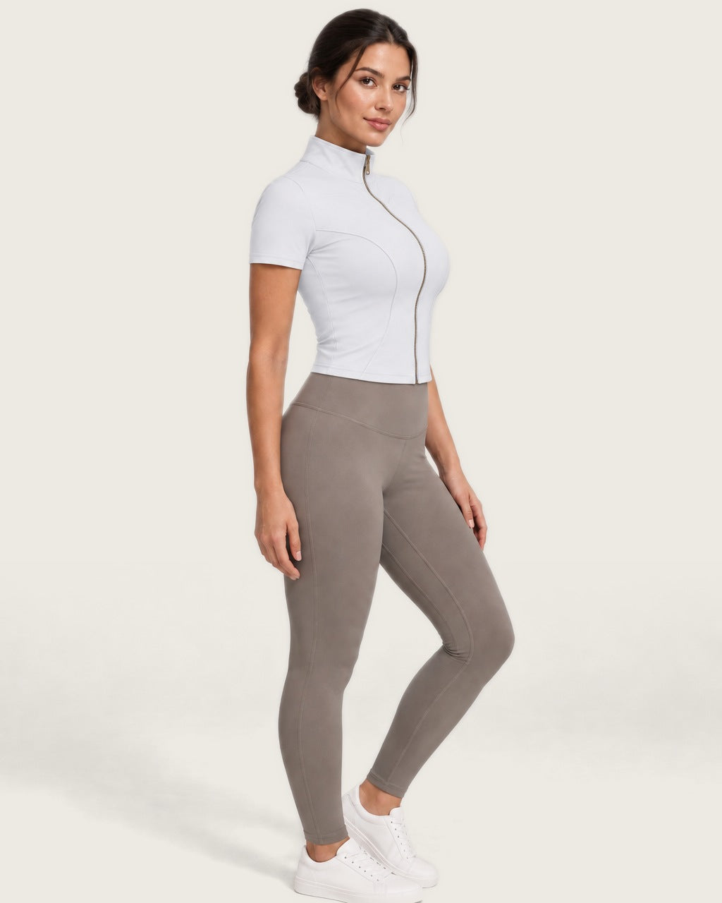 ROMY Layer Short Sleeve Zip Jacket in White — side profile
