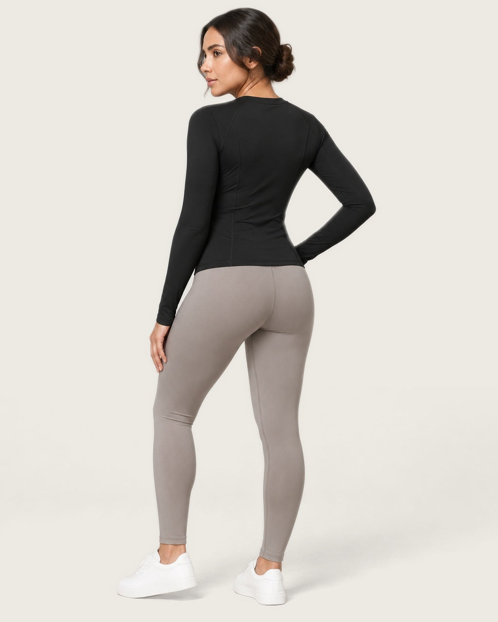 ROMY Sculpt Contour Long Sleeve Top in Black — three-quarter back view