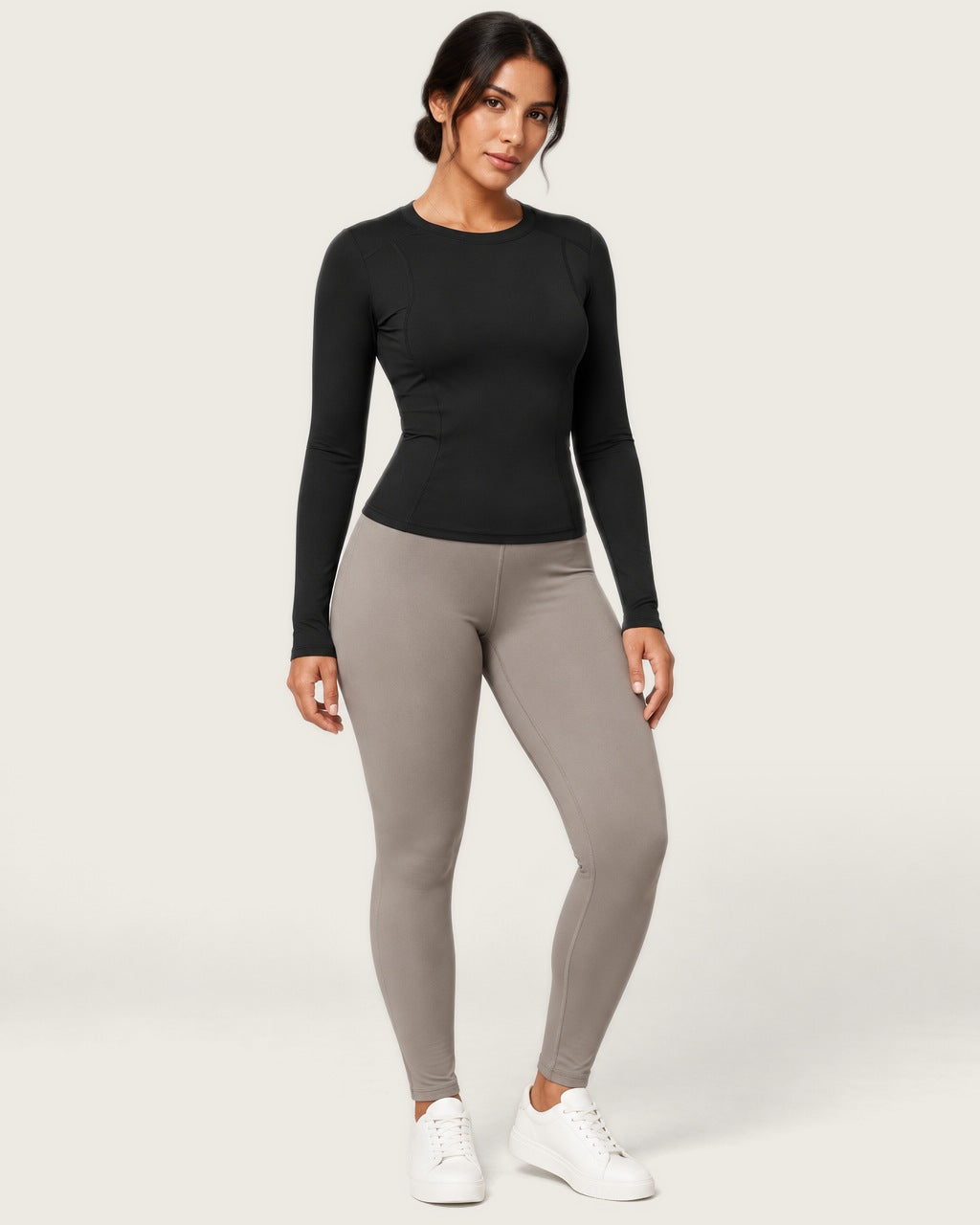 ROMY Sculpt Contour Long Sleeve Top in Black — front view