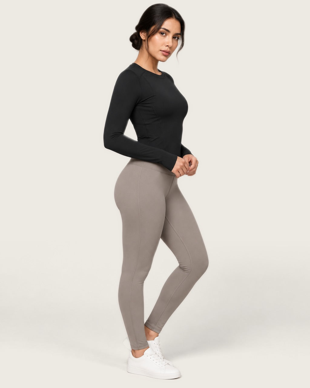 ROMY Sculpt Contour Long Sleeve Top in Black — side profile