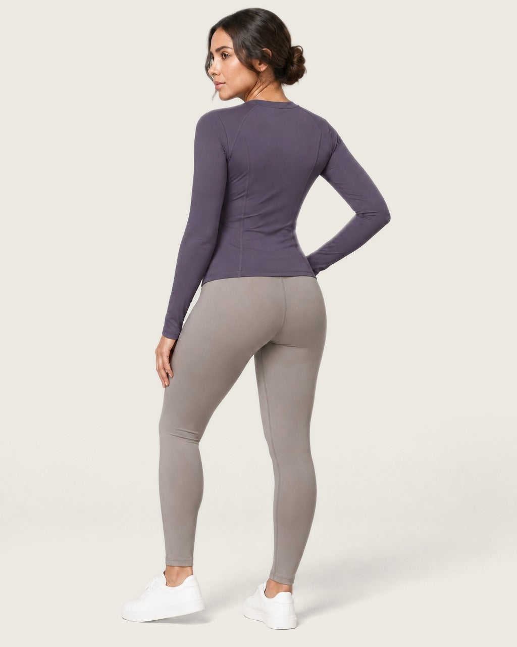 ROMY Sculpt Contour Long Sleeve Top in Iris — three-quarter back view