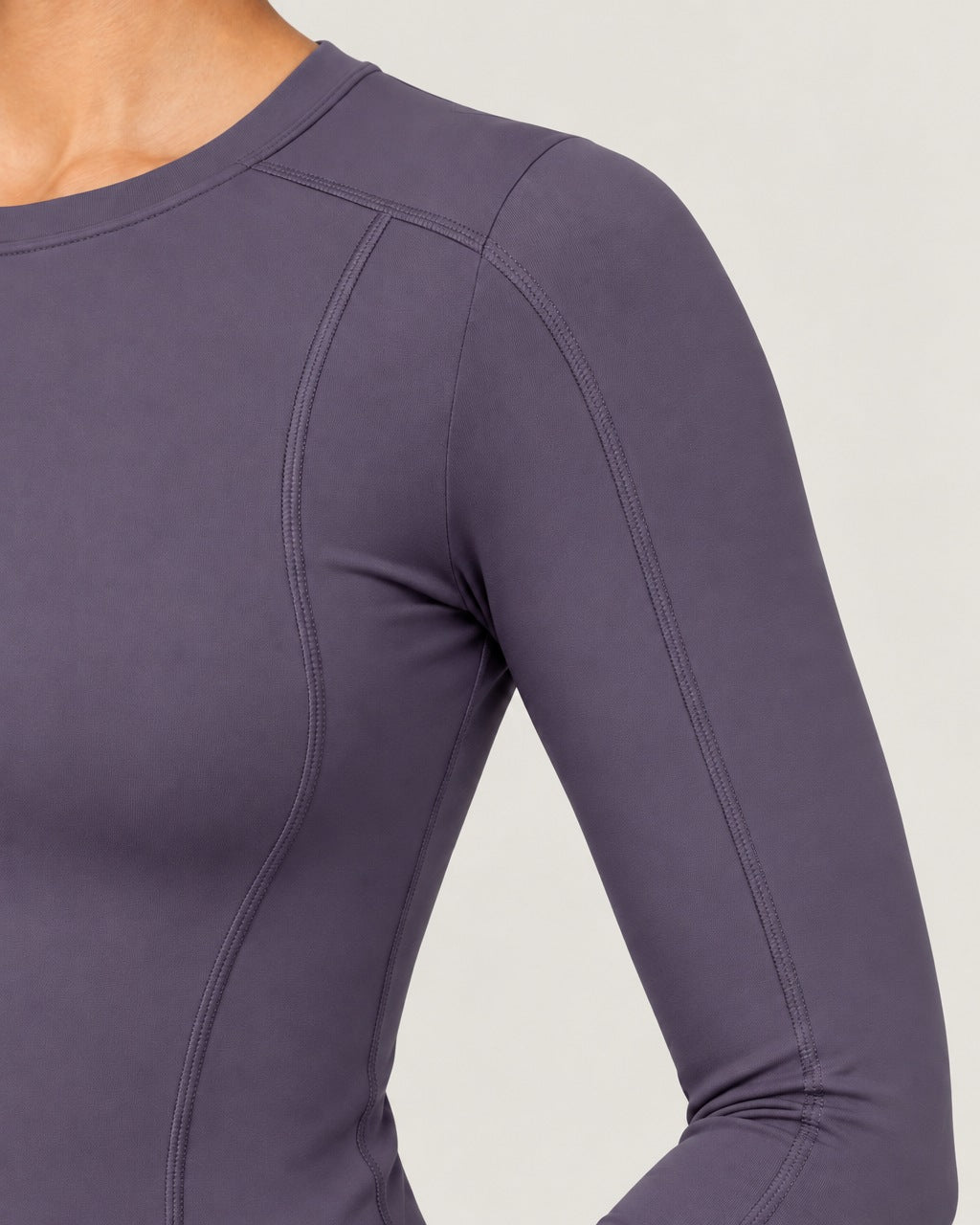 ROMY Sculpt Contour Long Sleeve Top in Iris — close-up detail