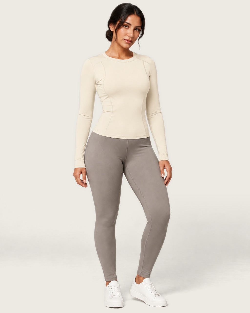 ROMY Sculpt Contour Long Sleeve Top in Ivory — front view