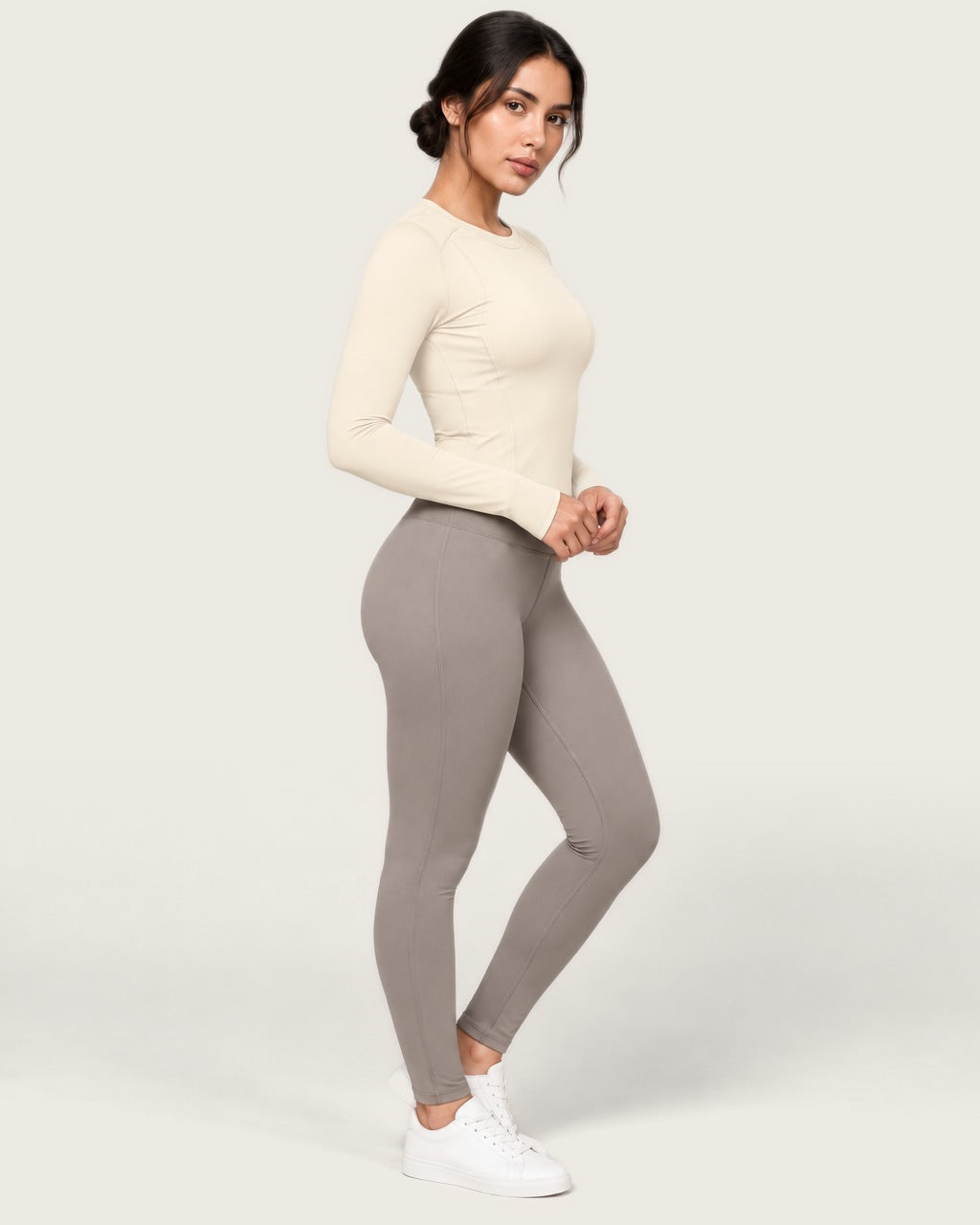 ROMY Sculpt Contour Long Sleeve Top in Ivory — side profile