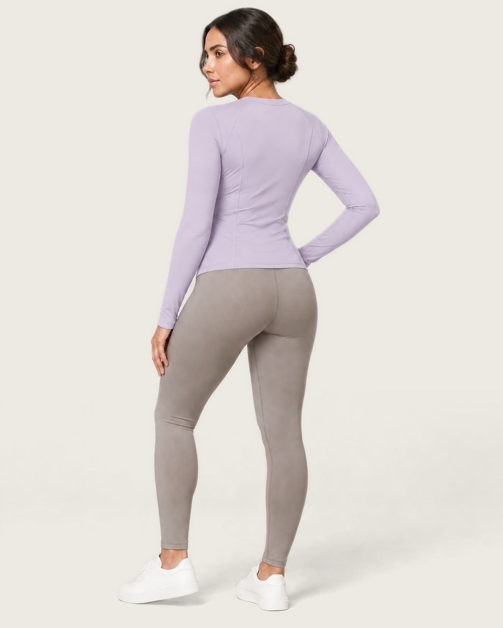 ROMY Sculpt Contour Long Sleeve Top in Lavender — three-quarter back view