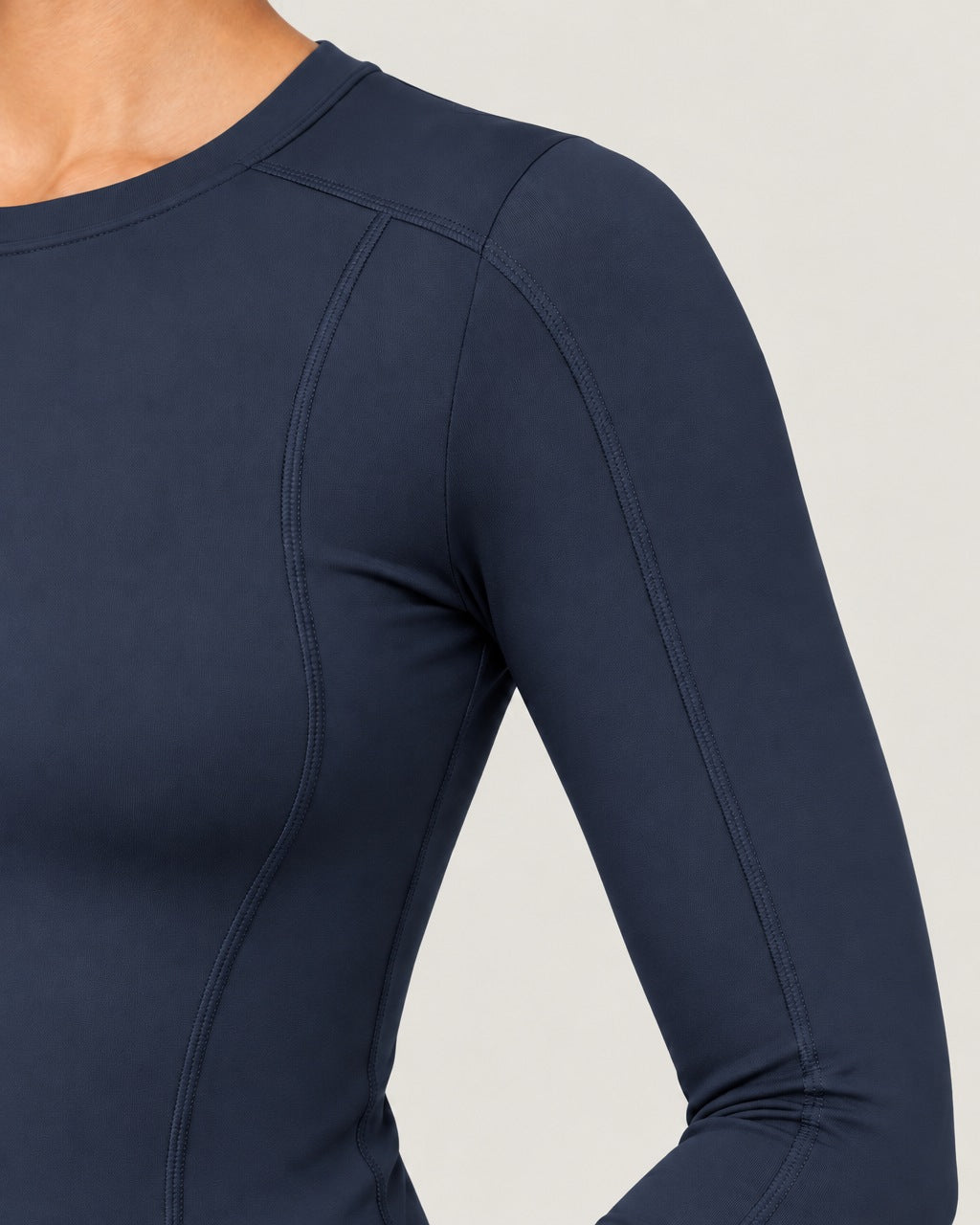 ROMY Sculpt Contour Long Sleeve Top in Navy — close-up detail