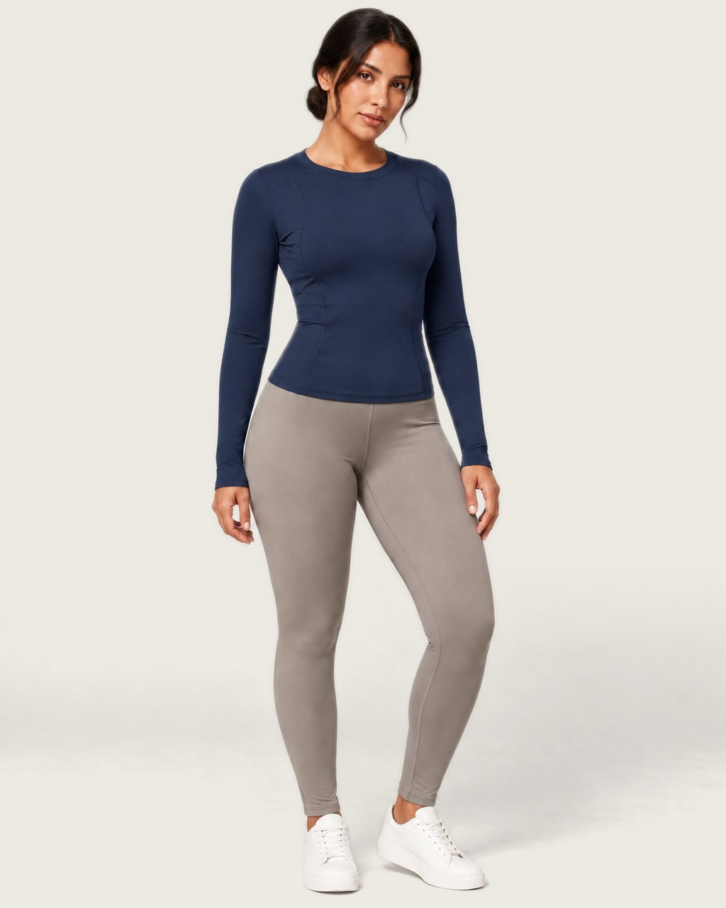 ROMY Sculpt Contour Long Sleeve Top in Navy — front view