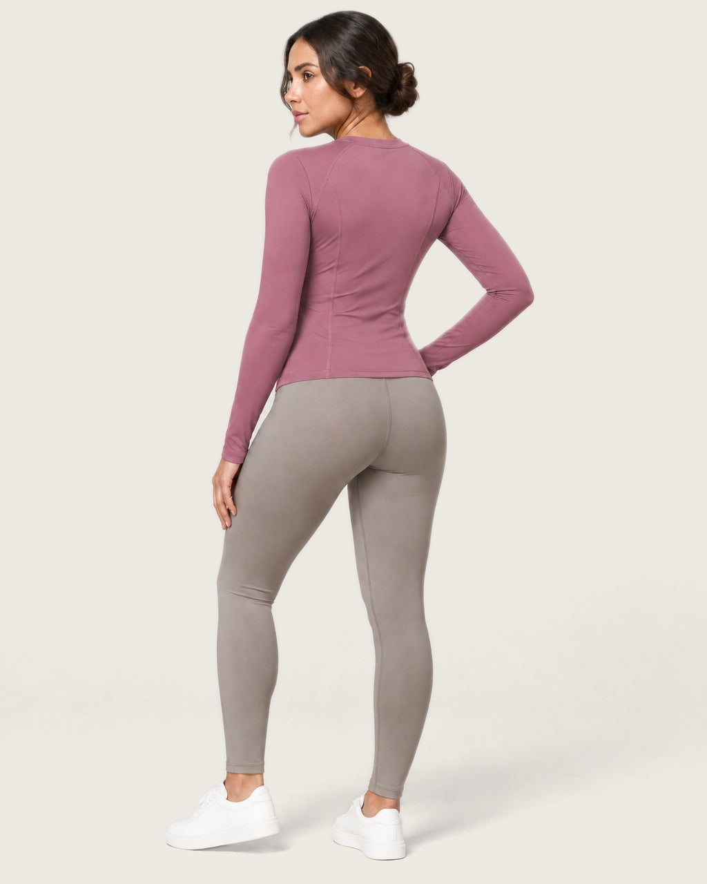 ROMY Sculpt Contour Long Sleeve Top in Rosewood — three-quarter back view