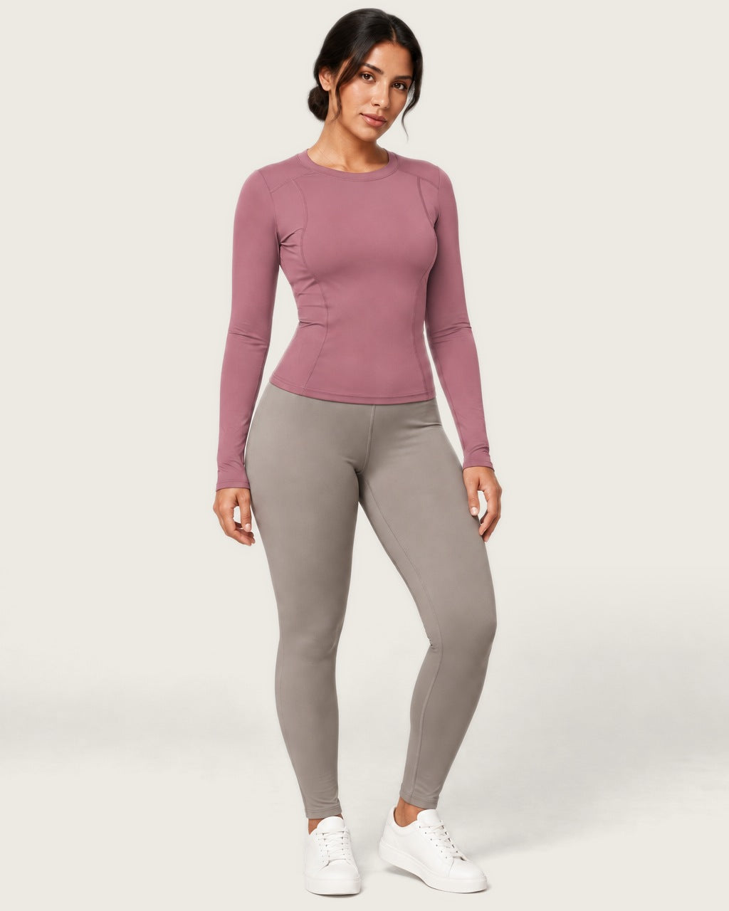 ROMY Sculpt Contour Long Sleeve Top in Rosewood — front view