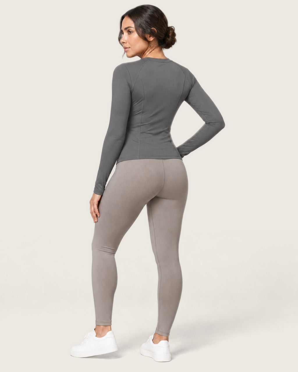 ROMY Sculpt Contour Long Sleeve Top in Slate — three-quarter back view
