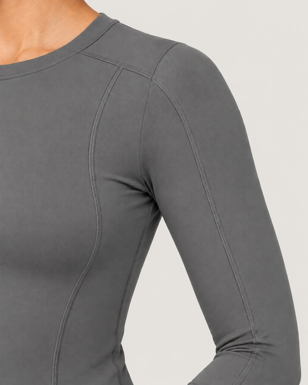 ROMY Sculpt Contour Long Sleeve Top in Slate — close-up detail