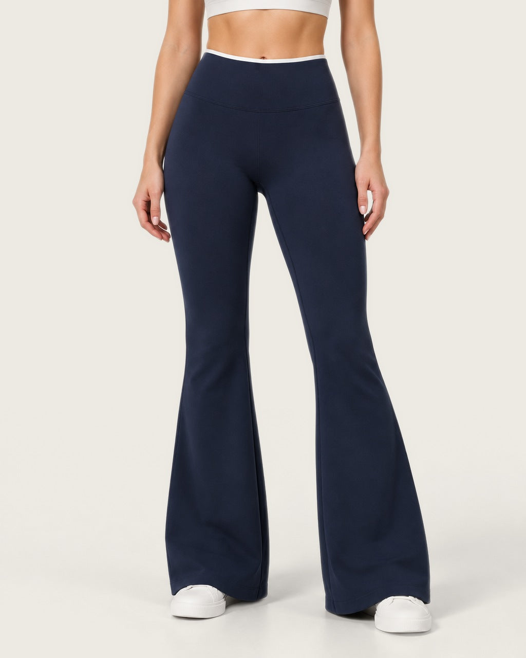 ROMY Sculpt Contrast Waist Flare Pant in Navy — product view