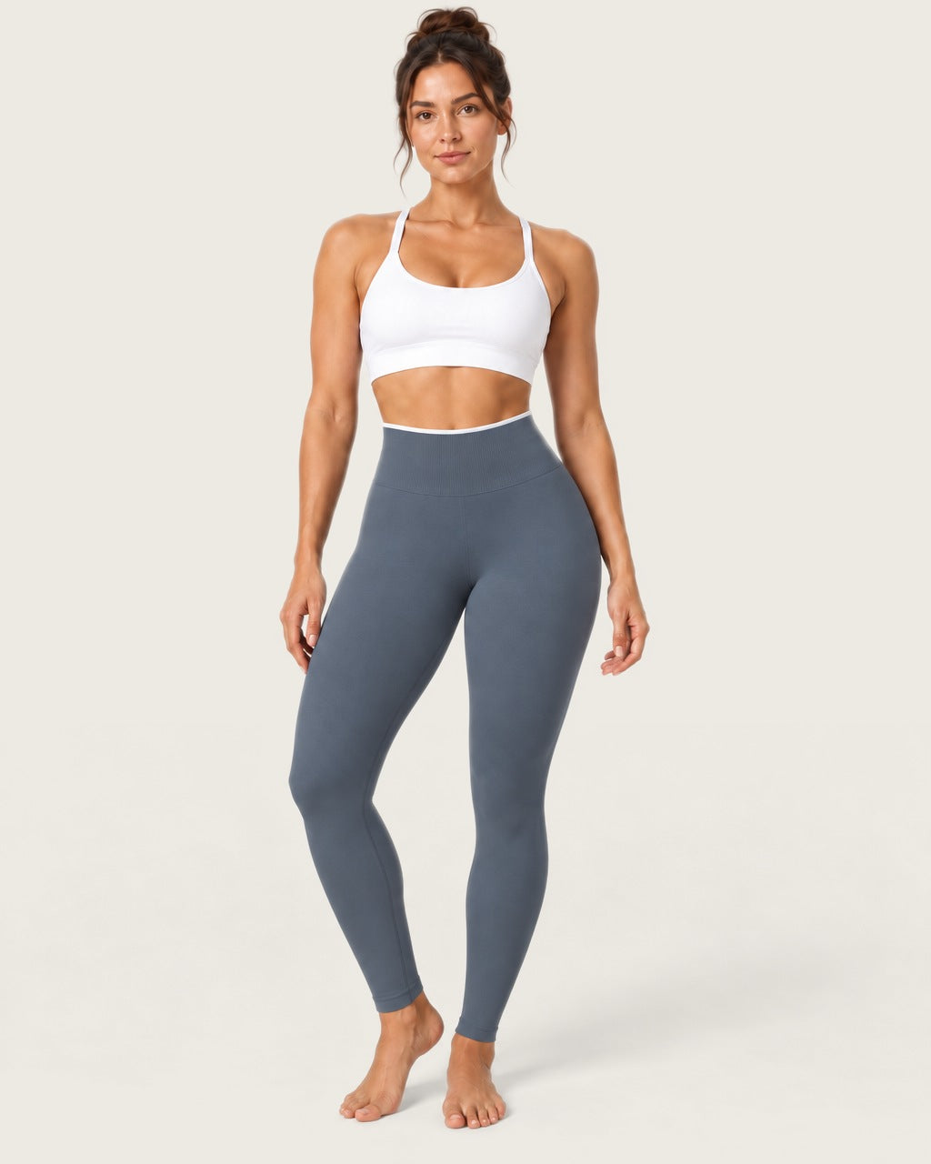 ROMY Sculpt Contrast Waist Legging in Charcoal — front view