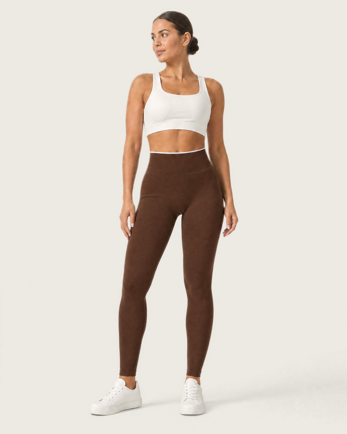 ROMY Sculpt Contrast Waist Legging in Espresso — front view