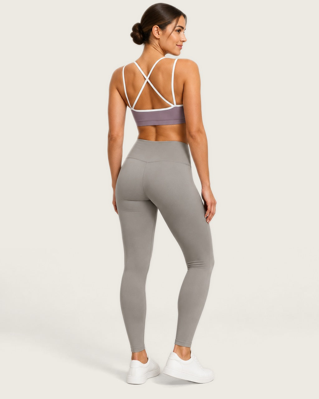 ROMY Sculpt Criss Cross Sports Bra in Mauve — three-quarter back view