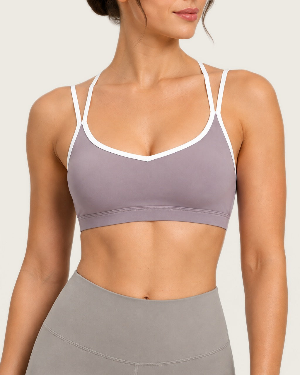 ROMY Sculpt Criss Cross Sports Bra in Mauve — product view