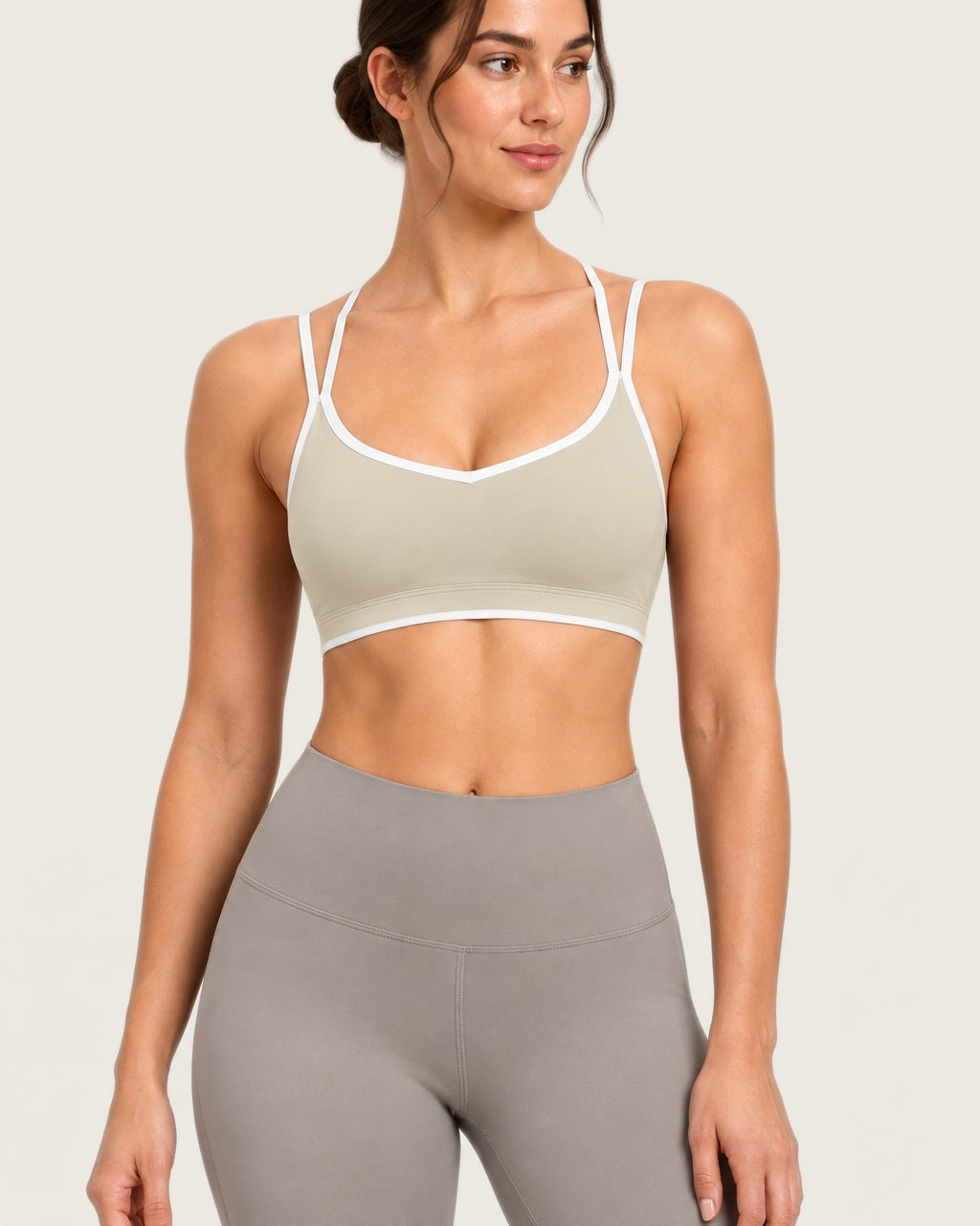 ROMY Sculpt Criss Cross Sports Bra in Oat — product view
