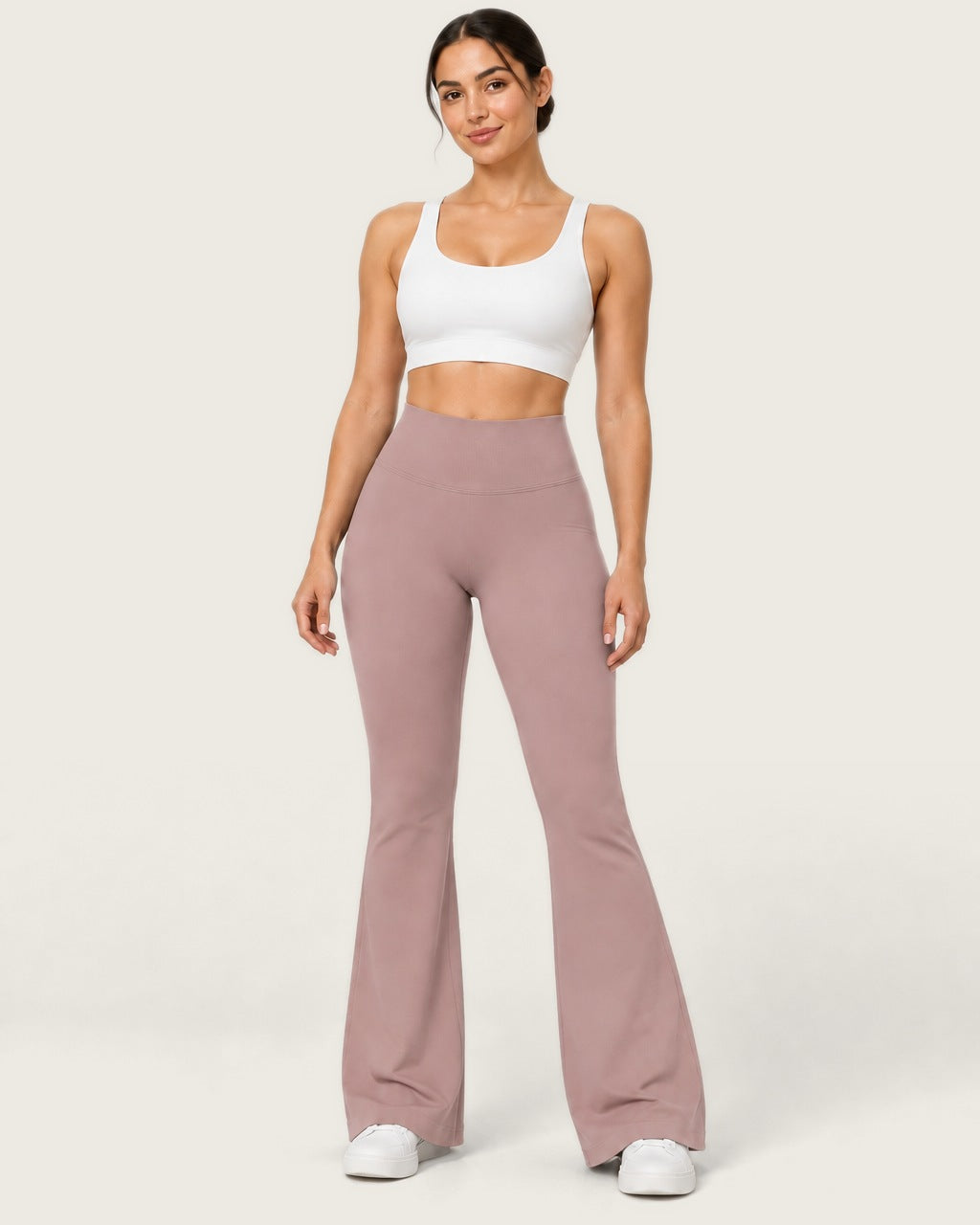 ROMY Sculpt Flare Pant in Dusty Rose — front view