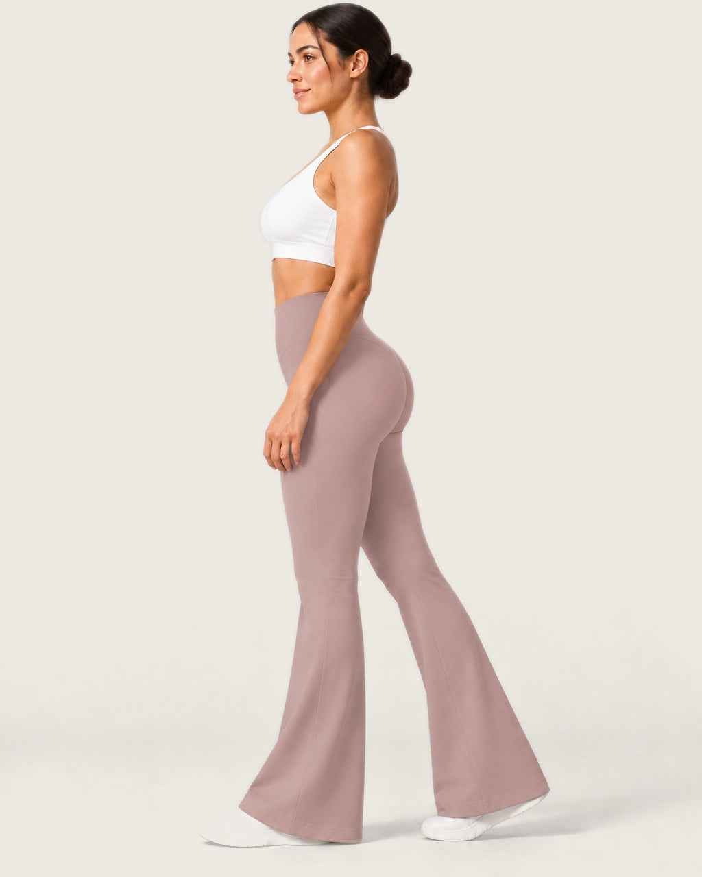 ROMY Sculpt Flare Pant in Dusty Rose — side profile