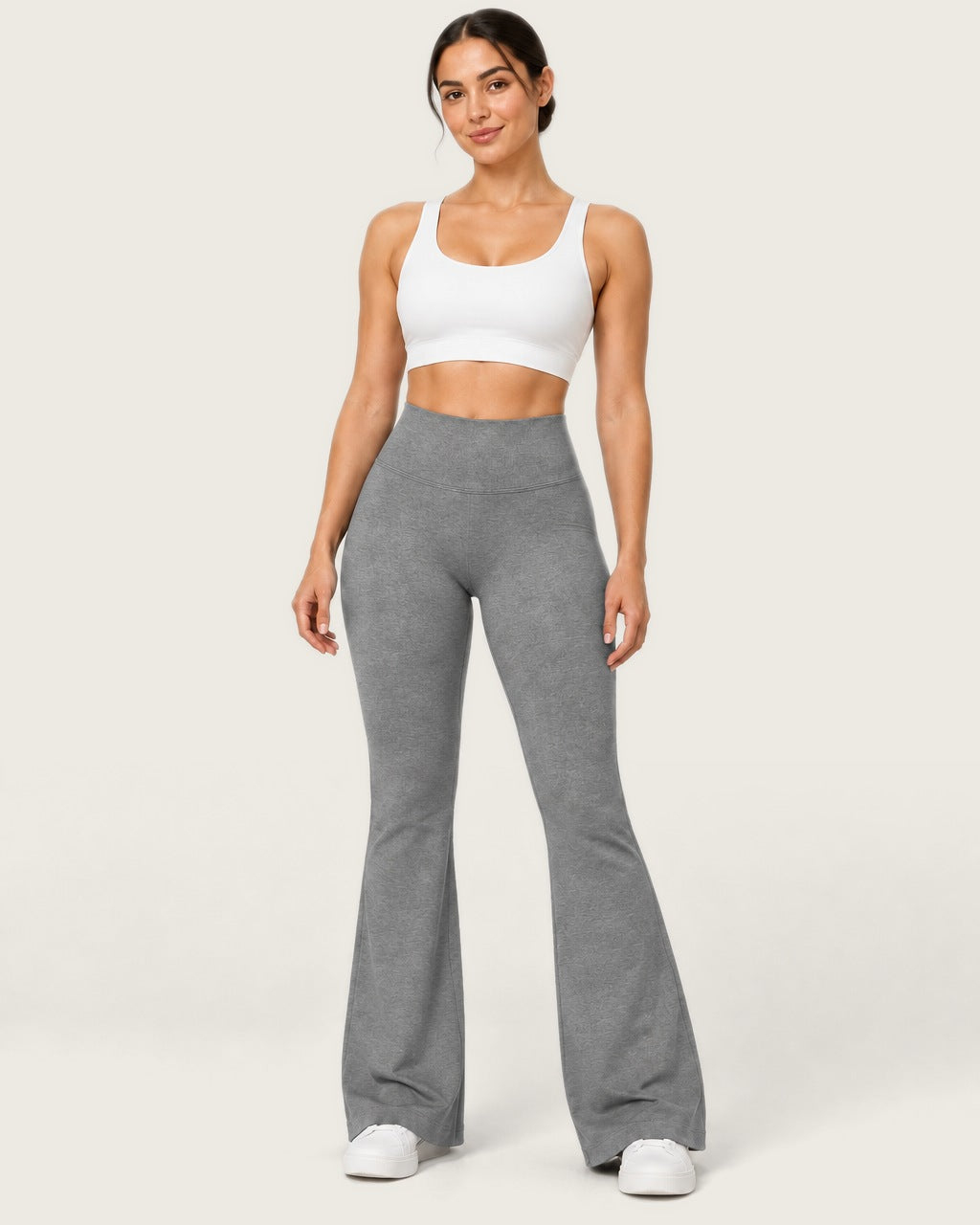 ROMY Sculpt Flare Pant in Heather Grey — front view