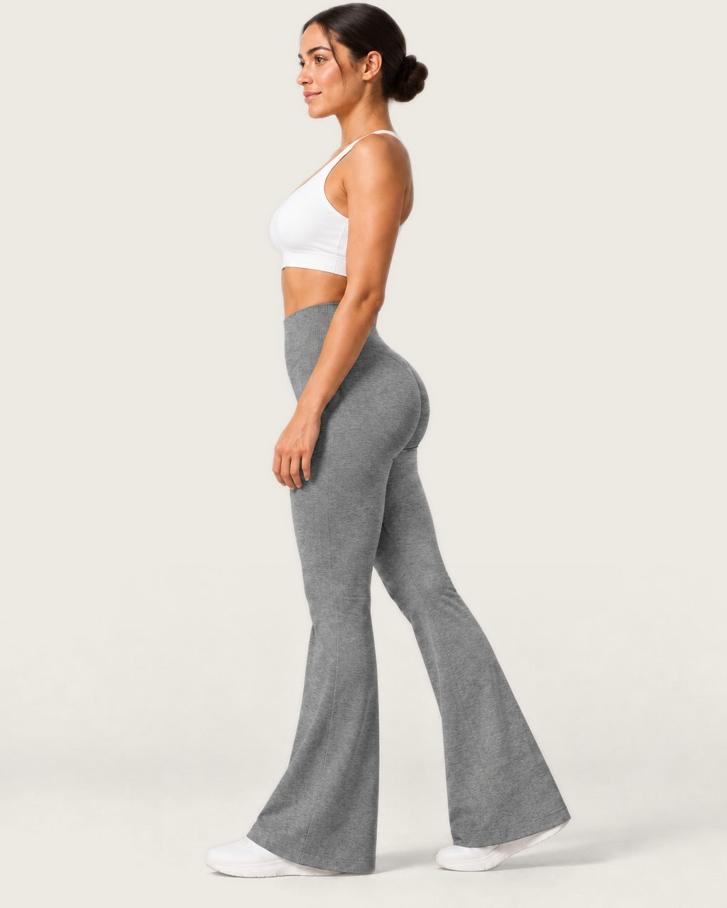 ROMY Sculpt Flare Pant in Heather Grey — side profile
