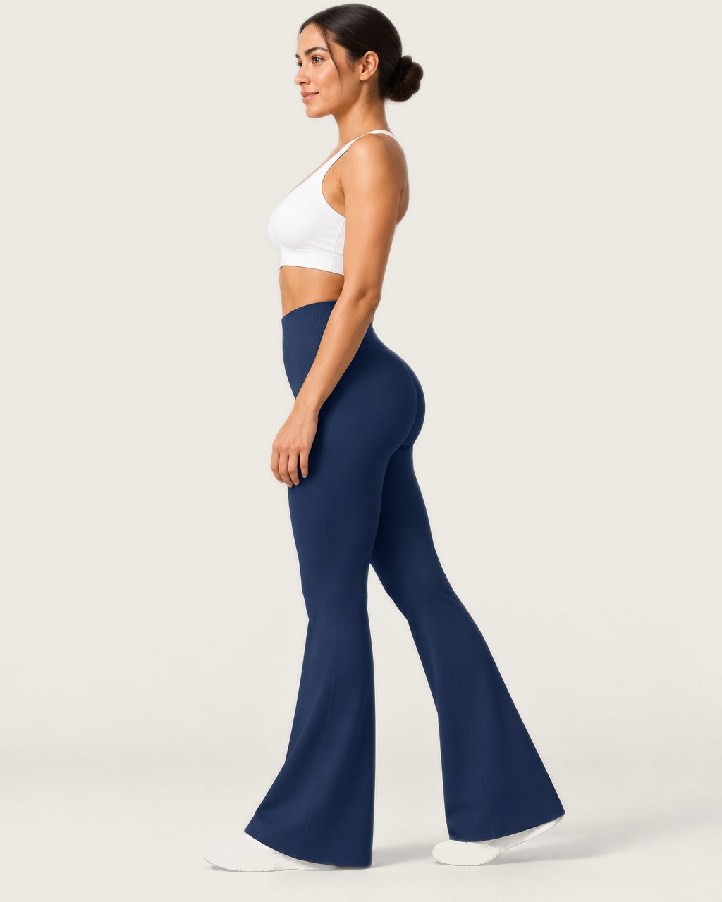 ROMY Sculpt Flare Pant in Navy — side profile