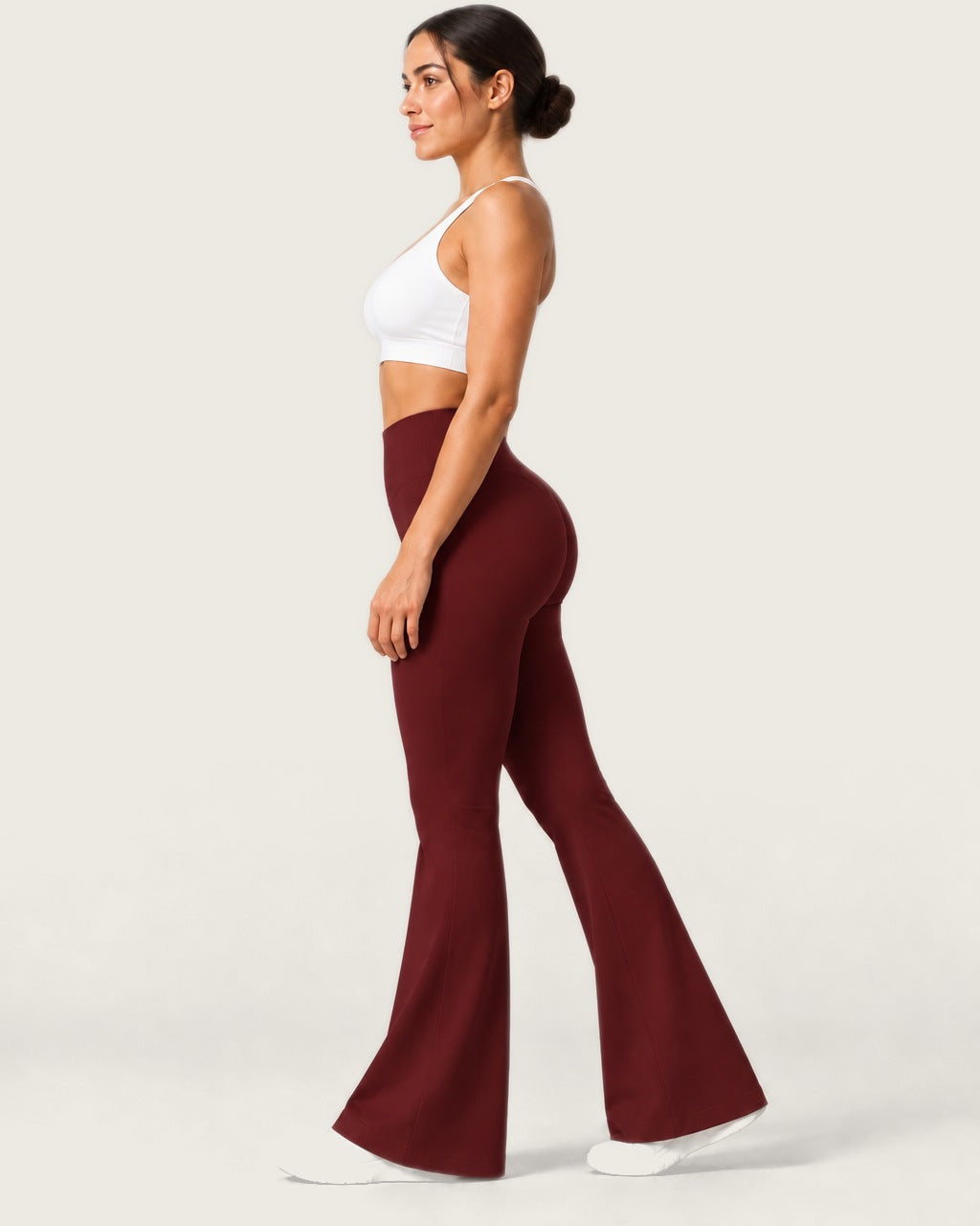 ROMY Sculpt Flare Pant in Wine — side profile