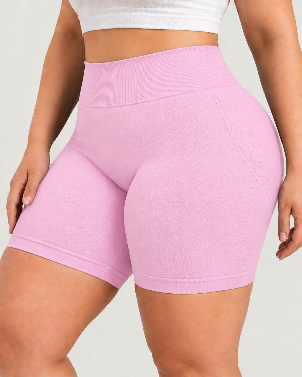 ROMY Sculpt Plus Ruched Shorts in Blossom — close-up of waistband and fabric