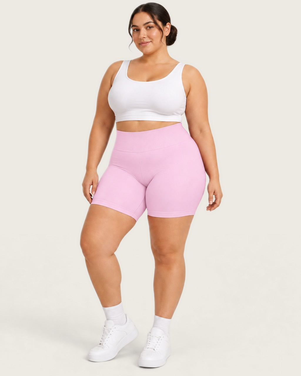ROMY Sculpt Plus Ruched Shorts in Blossom — front view