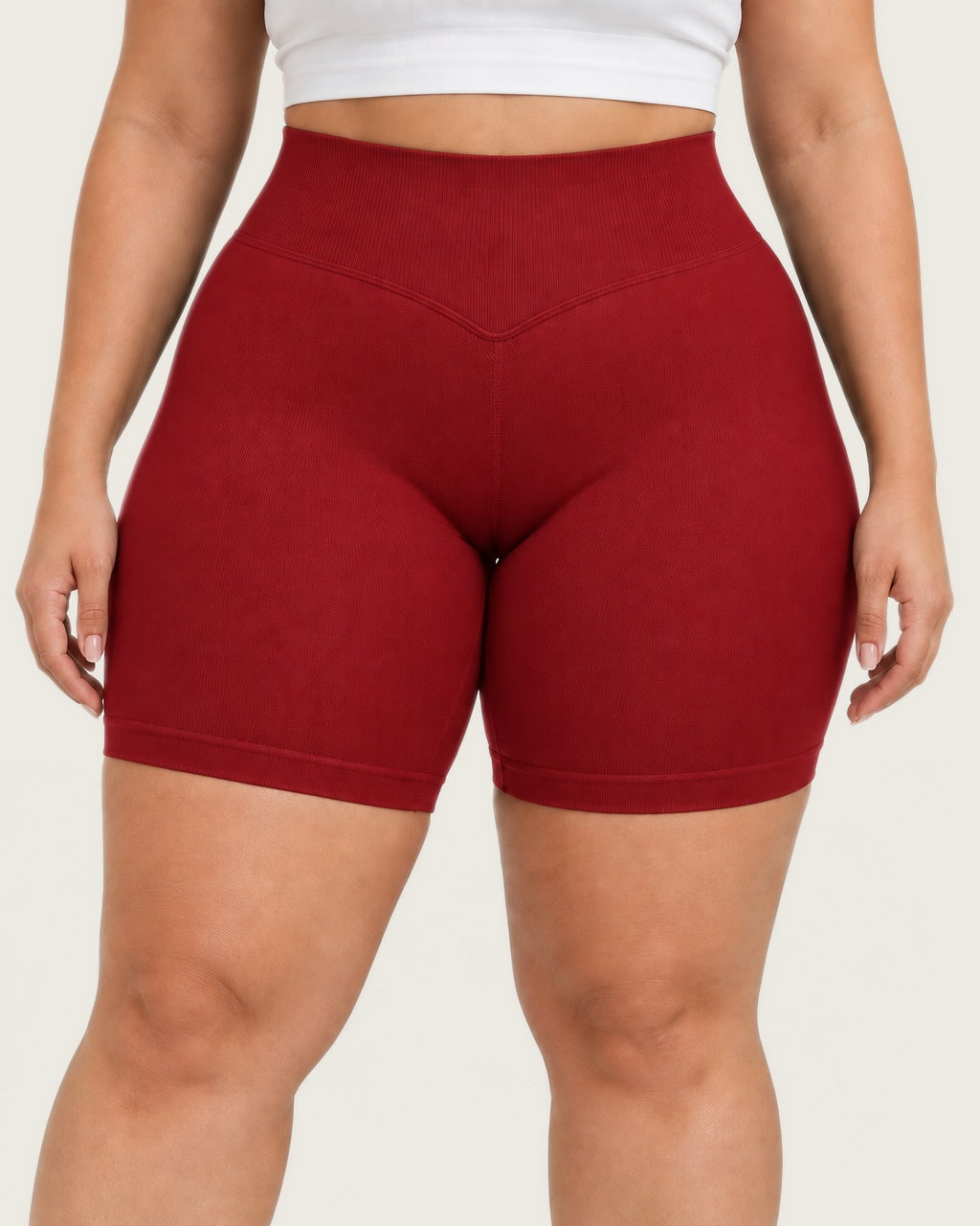 ROMY Sculpt Plus Ruched Shorts in Crimson — product view