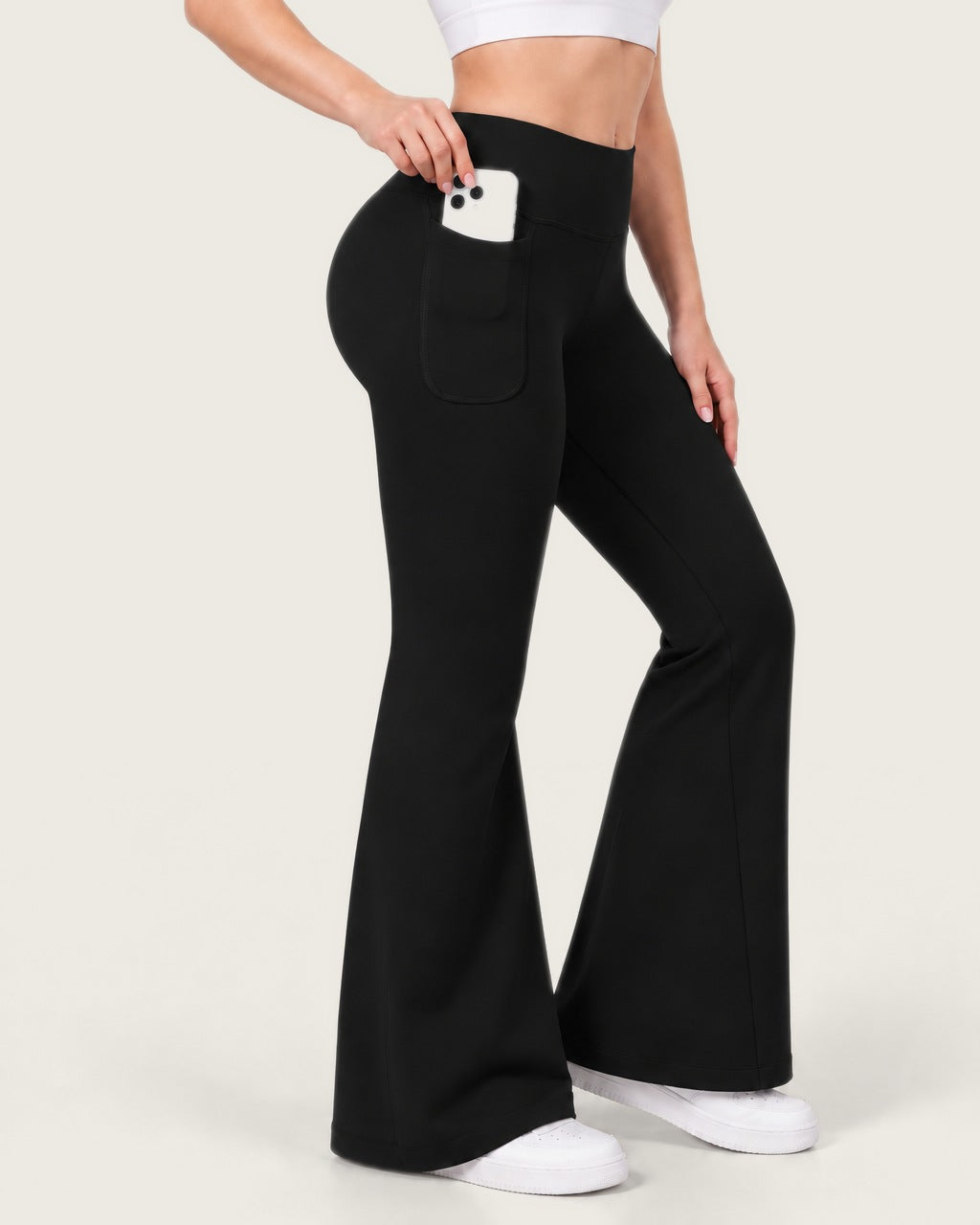 ROMY Sculpt Pocket Flare Pant in Black — product view