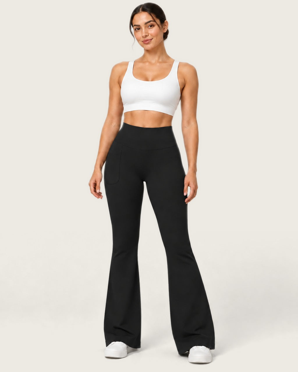 ROMY Sculpt Pocket Flare Pant in Black — front view